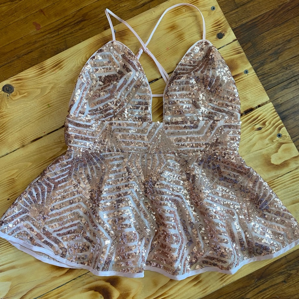 Soprano Gold Sequin Peplum Blouse